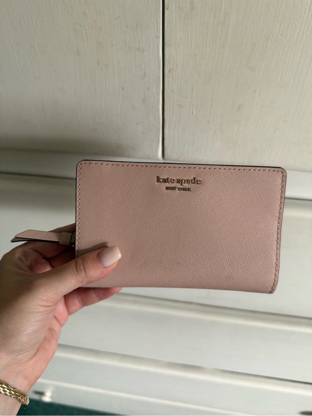 kate spade pale pink Saffiano zip-around wallet